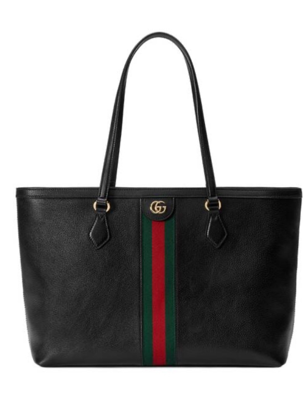 Gucci Black Leather Tote with Green and Red Web Stripe